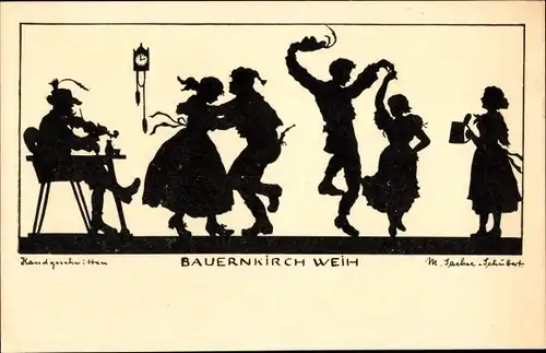 Künstler Scherenschnitt Ak Sachse Schubert, W., Bauern Kirchweih