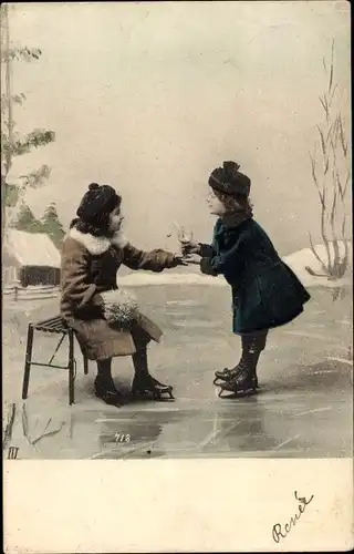 Ak Kinder auf Schlittschuhen, Eisläufer