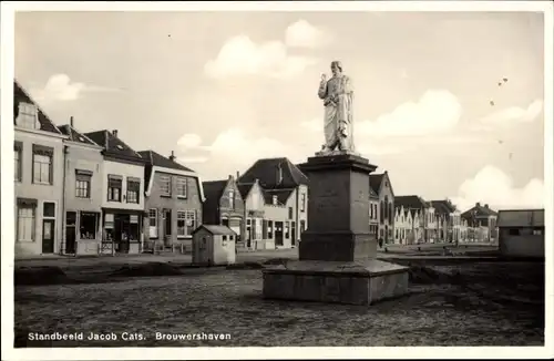 Ak Brouwershaven Zeeland, Standbeeld Jacob Cats