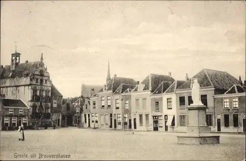 Ak Brouwershaven Zeeland, Markt, Statue