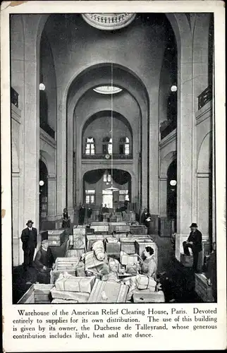 Ak Paris, Warehouse of the American Relief Clearing House