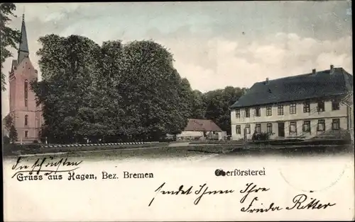 Ak Hagen im Bremischen, Oberförsterei, Kirche
