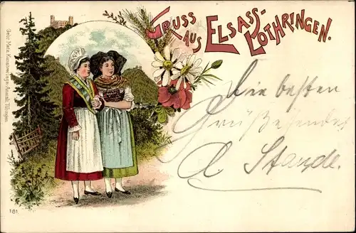 Litho Elsass Lothringen, Frauen in Tracht