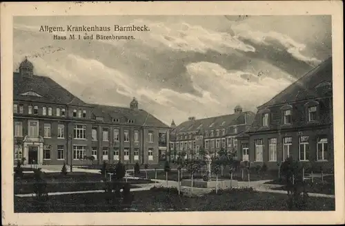 Ak Hamburg Nord Barmbek Barmbeck, Allgem. Krankenhaus, Haus M 1 und Bärenbrunnen