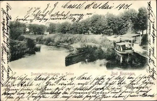 Ak Bad Kissingen Unterfranken Bayern, Dampfschifflandeplatz und Saline