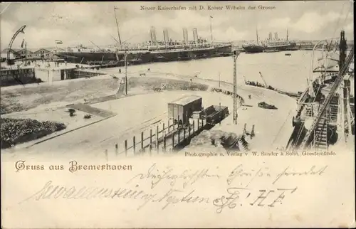 Ak Bremerhaven, Neuer Kaiserhafen mit D. Kaiser Wilhelm d. Grosse