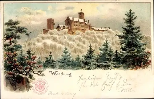 Litho Lutherstadt Eisenach in Thüringen, Wartburg im Schnee