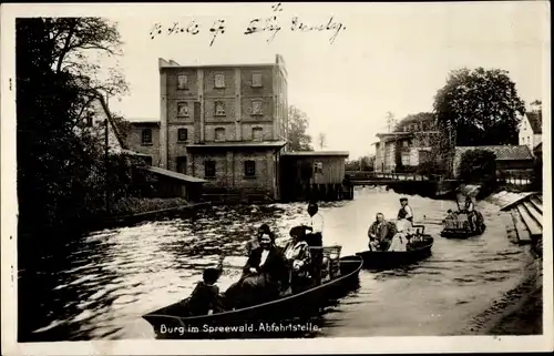 Ak Burg im Spreewald, Abfahrtstelle, Bootsfahrt, Fluss