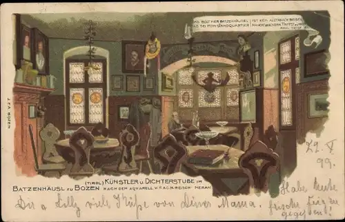 Künstler Litho Reisch, Bozen Bolzano Südtirol, Künstler- und Dichterstube im Batzenhäusl