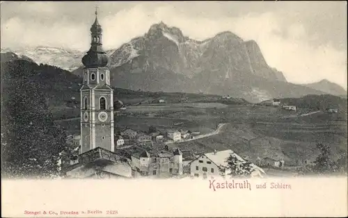 Ak Kastelruth Castelrotto Südtirol, Ansicht mit Schlern