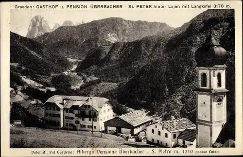 Ak Gröden Selva di Valgardena Südtirol, Gasthof und Pension Überbacher, Lajen, Langkofel