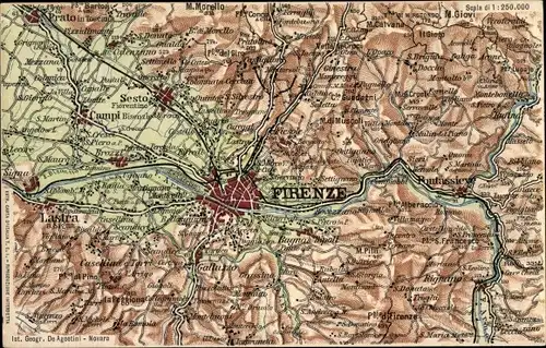 Landkarten Ak Firenze Florenz Toscana, Lastra, Galluzzo, Sesto
