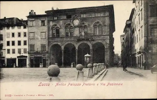 Ak Lucca Toscana, Antico Palazzo Pretorio e Via Nazionale
