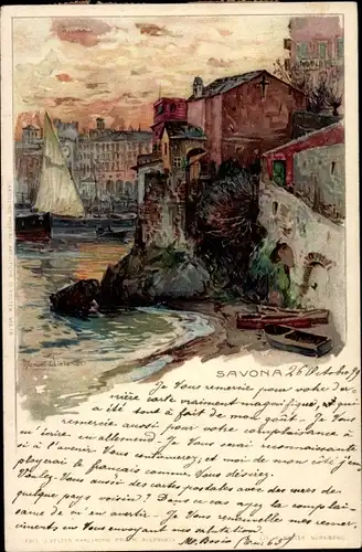 Künstler Litho Wielandt, Manuel, Savona Liguria, Partie am Hafen