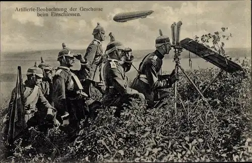 Ak Das Deutsche Heer, Artillerie Beobachtung der Geschosse beim Einschießen,Zeppelin,Scherenfernrohr
