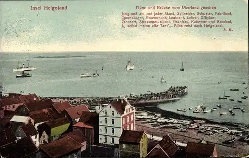 Ak Helgoland in Schleswig Holstein, Düne und Brücke vom Oberland gesehen