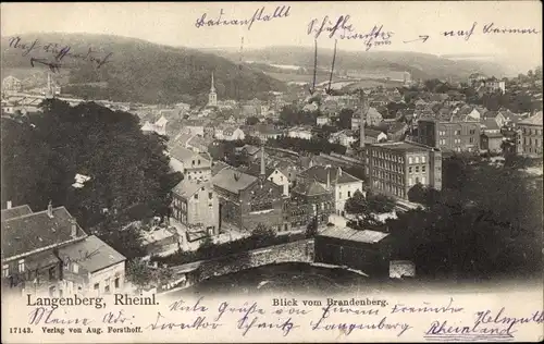 Ak Langenberg Velbert im Rheinland, Blick vom Brandenberg auf den Ort