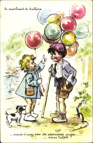 Künstler Ak Bouret, Germaine, Le marchand de ballons, Mädchen, Luftballonverkäufer