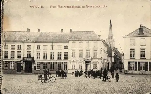 Ak Wervik Wervicq Westflandern, Place Saint Martin et Hotel de Ville