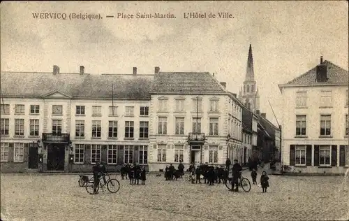 Ak Wervik Wervicq Westflandern, Place Saint Martin et Hotel de Ville