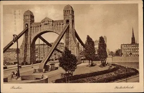 Ak Wrocław Breslau Schlesien, Freiheitsbrücke