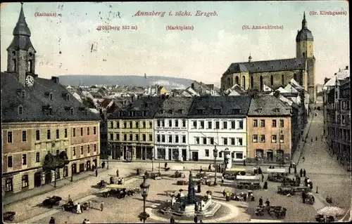 Ak Annaberg Buchholz im Erzgebirge, Rathaus, St. Annenkirche, Marktplatz, Pöhlberg, Gr. Kirchgasse