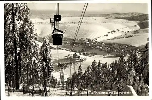 Ak Oberwiesenthal im Erzgebirge, Schwebebahn auf den Fichtelberg, Winterpanorama