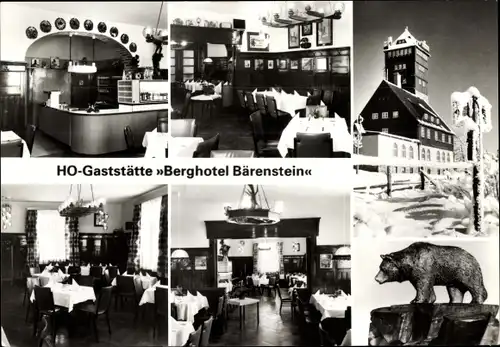 Ak Bärenstein im Erzgebirge, HO-Gaststätte Berghotel Bärenstein, Winter, Speiseraum, Bär
