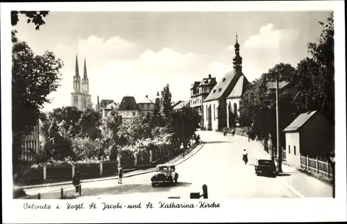 Ak Oelsnitz im Vogtland, St. Jacobi Kirche, St. Katharina-Kirche