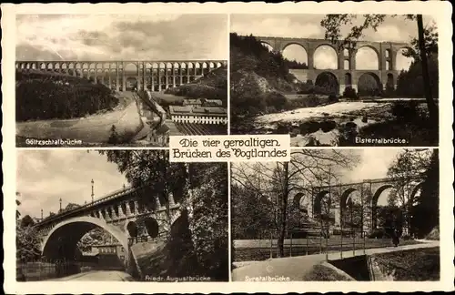 Ak Jocketa Pöhl im Vogtland, Elstertalbrücke, Göltzschtalbrücke, Friedr. Augustbrücke, Syratalbrücke