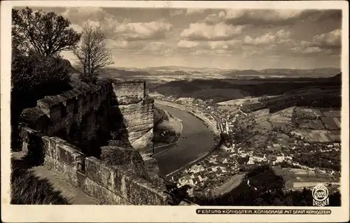 Ak Königstein an der Elbe Sächsische Schweiz, Festung, Königsnase mit Stadt