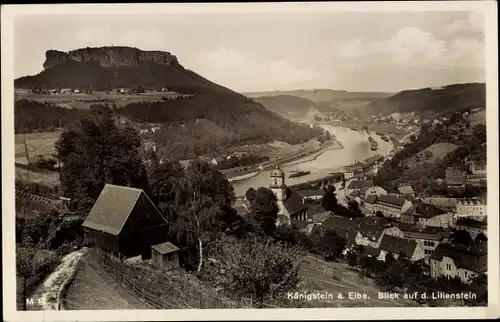 Ak Königstein an der Elbe Sächsische Schweiz, Panorama mit Lilienstein