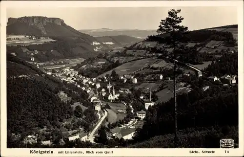 Ak Königstein an der Elbe Sächsische Schweiz, mit Lilienstein, Blick vom Quirl