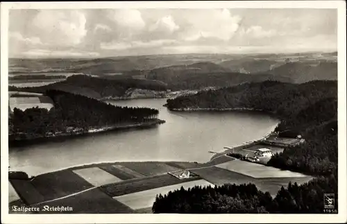 Ak Kriebstein Mittelsachsen, Fliegeraufnahme, Talsperre, Panorama