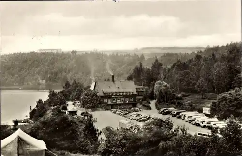 Ak Kriebstein Mittelsachsen, Talsperre Kriebstein, HO Gaststätte, Parkplatz