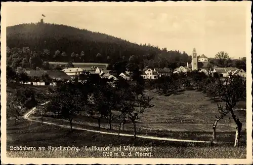 Ak Schönberg Bad Brambach im Vogtland, Panorama vom Ort und Kapellenberg