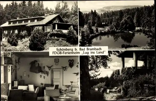 Ak Schönberg Bad Brambach im Vogtland, FDGB-Ferienheim Lug ins Land, See, Clubraum