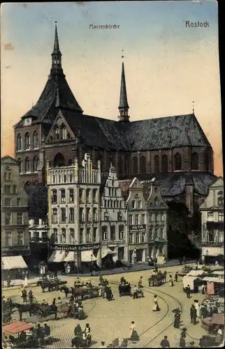 Ak Hansestadt Rostock,  Marienkirche, Markt