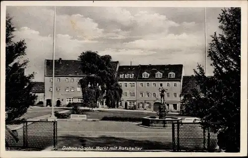 Ak Dohna Sachsen, Blick auf den Markt mit Ratskeller, Brunnen