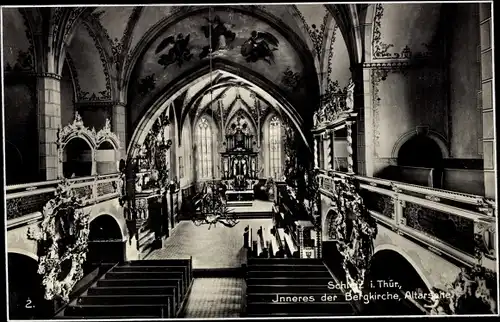 Ak Schleiz in Thüringen, Inneres der Bergkirche, Altarseite