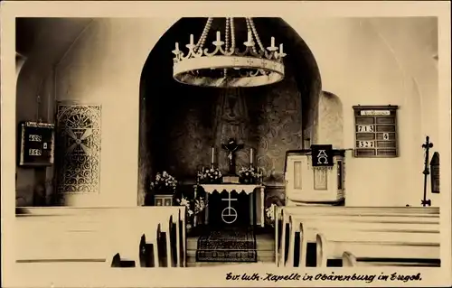 Ak Oberbärenburg Altenberg im Erzgebirge, Ev. Luth. Kapelle, Innenansicht, Blick zum Altar