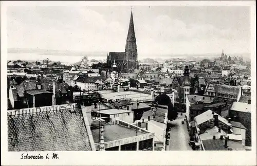 Ak Schwerin in Mecklenburg, Stadtpanorama, Kirche