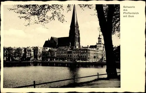 Ak Schwerin Mecklenburg, Pfaffenteich mit Dom