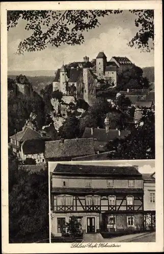 Ak Hohnstein Sächsische Schweiz, Gesamtansicht, Burg, Schloss-Cafe