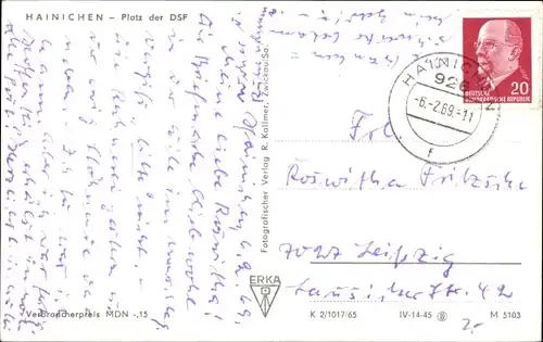 Ak Hainichen in Sachsen, Platz der DSF