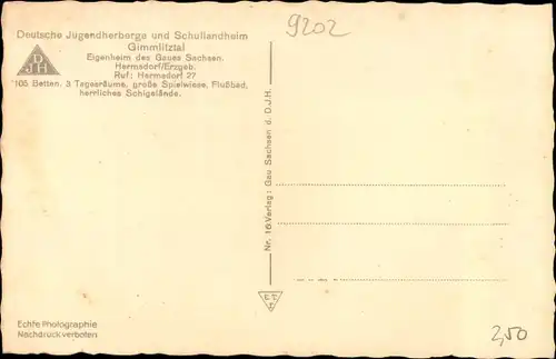 Ak Hermsdorf im Osterzgebirge, Jugendherberge Gimmlitztal