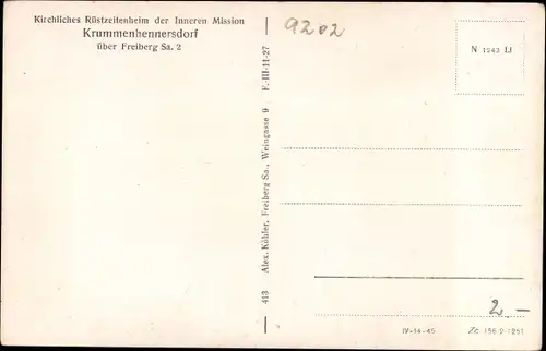 Ak Krummenhennersdorf Halsbrücke in Sachsen, Kirchliches Rüstzeitenheim der Inneren Mission