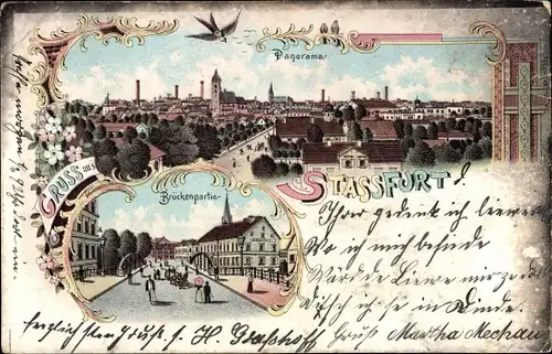 Litho Staßfurt im Salzlandkreis, Panorama, Brückenpartie
