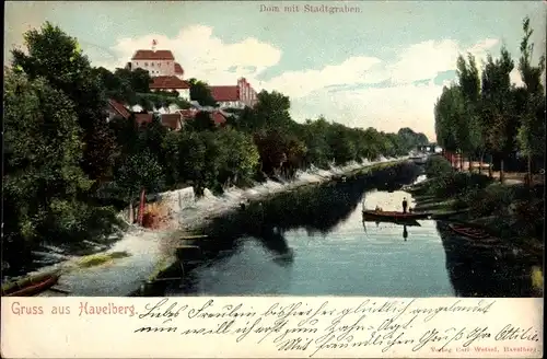 Ak Havelberg in Sachsen Anhalt, Dom mit Stadtgraben