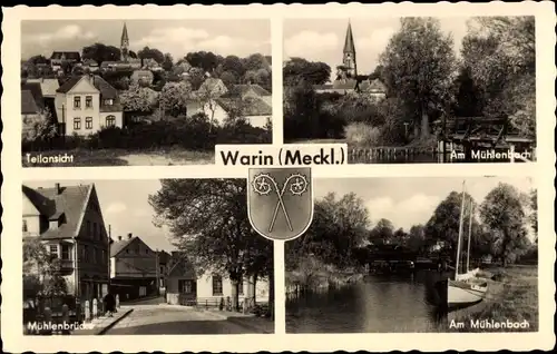 Ak Warin in Mecklenburg, Teilansicht, Am Mühlenbach, Mühlenbrücke